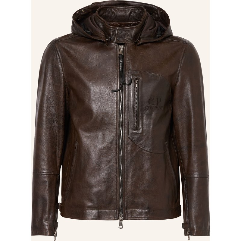 C.P. Company Lederjacke Mit Abnehmbarer Kapuze braun