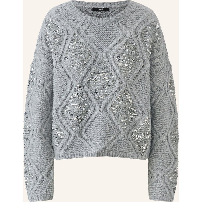 Oui Pullover Mit Pailletten grau