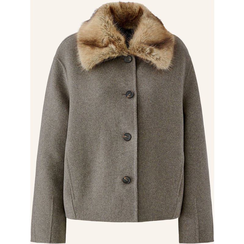 Oui Jacke Mit Abnehmbarem Kunstfell-Kragen beige