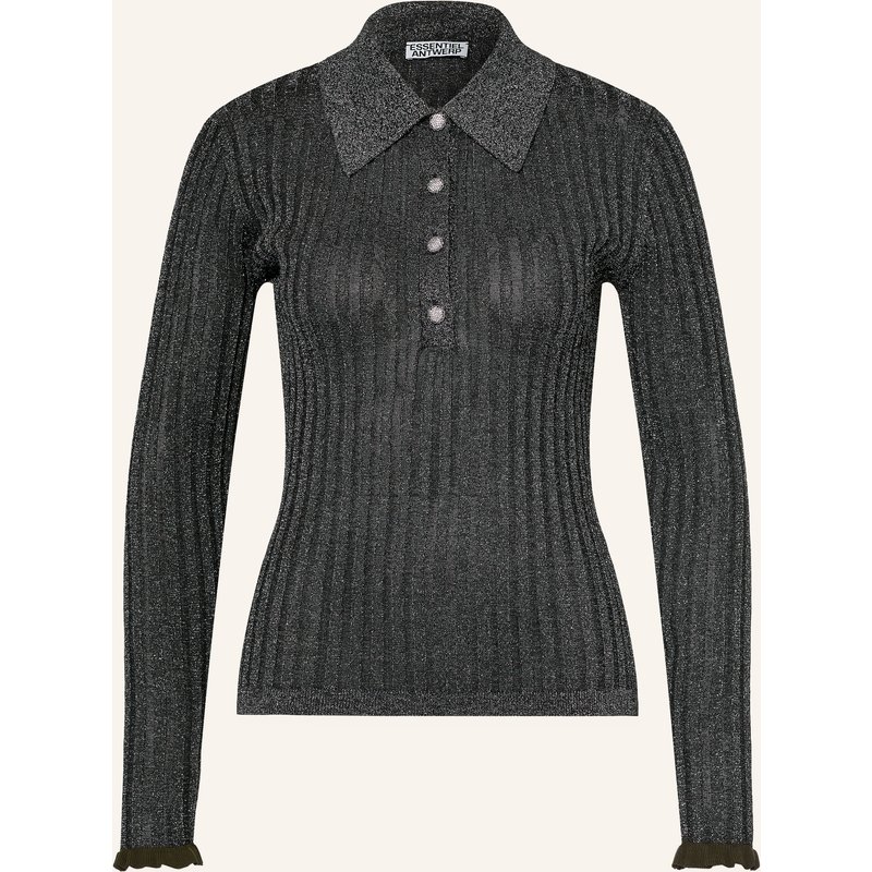 Essentiel Antwerp Strick-Poloshirt Karan Mit Gitzergarn grau