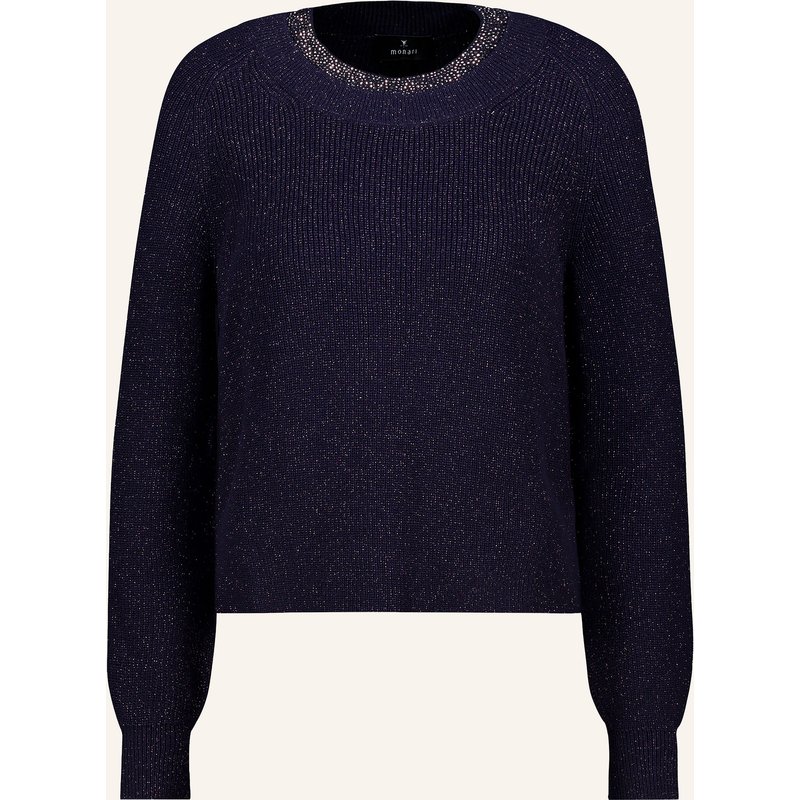 Monari Pullover Mit Glitzergarn Und Schmucksteinen blau