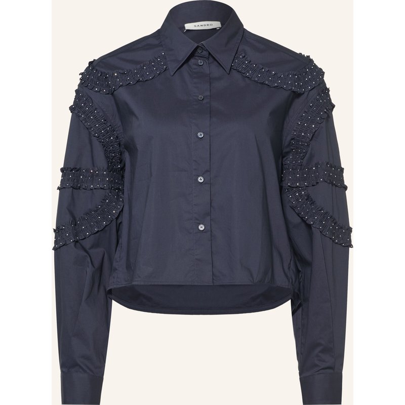 Sandro Hemdbluse Mit Rüschen Und Schmucksteinen blau