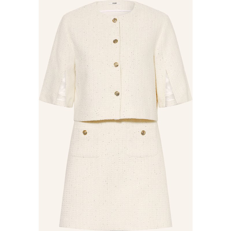 Maje Set: Bouclé-Kleid Und Jacke Mit Pailletten weiss