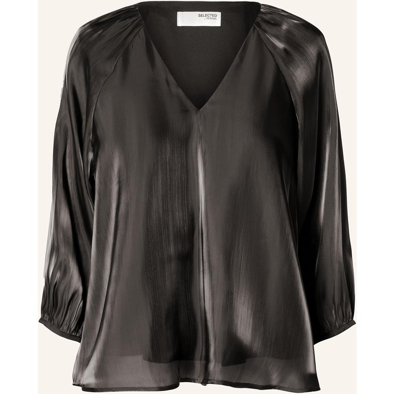 Selected Blusenshirt Mit 3/4-Arm Aus Satin schwarz
