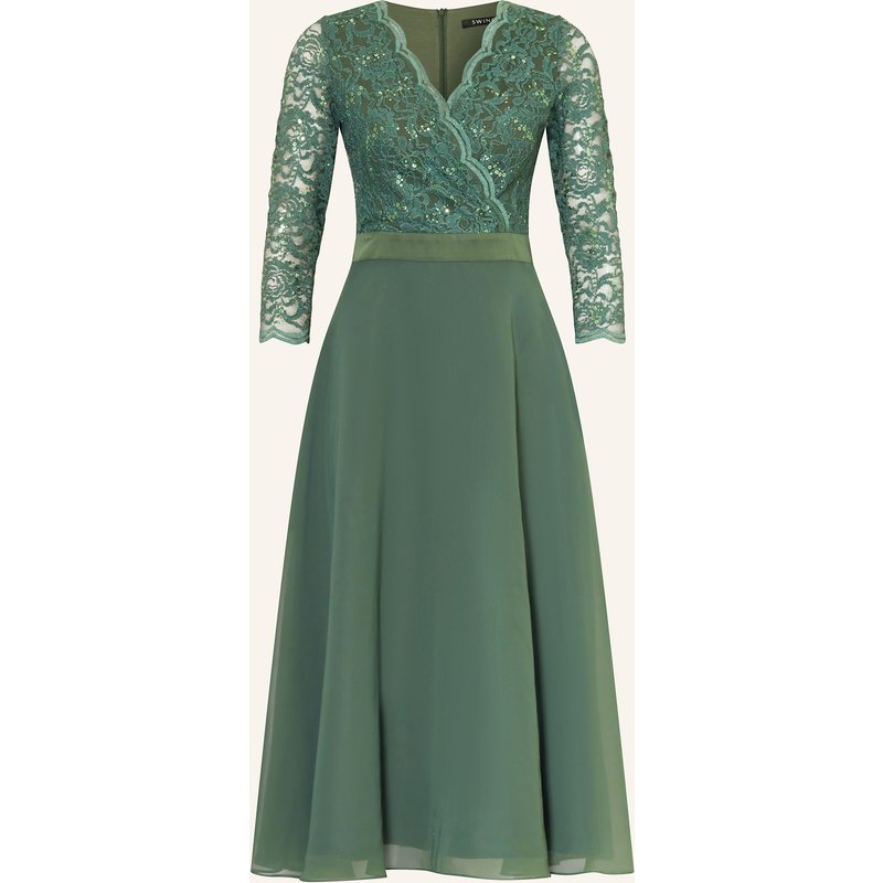 Swing Cocktailkleid Mit 3/4-Arm Und Spitze gruen