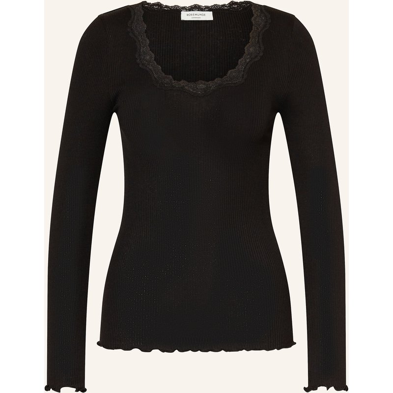 Rosemunde Longsleeve Babette Aus Seide Mit Spitzenbesatz schwarz