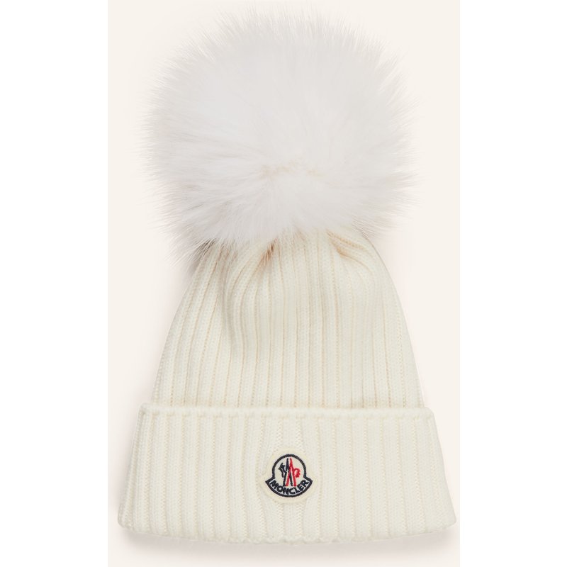 Moncler Enfant Mütze Mit Kunstpelz-Bommel beige
