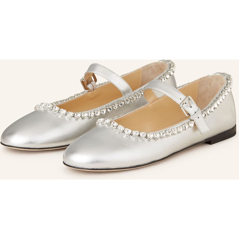 Mach & Mach Mary-Jane-Ballerinas Audrey Mit Schmucksteinen silber