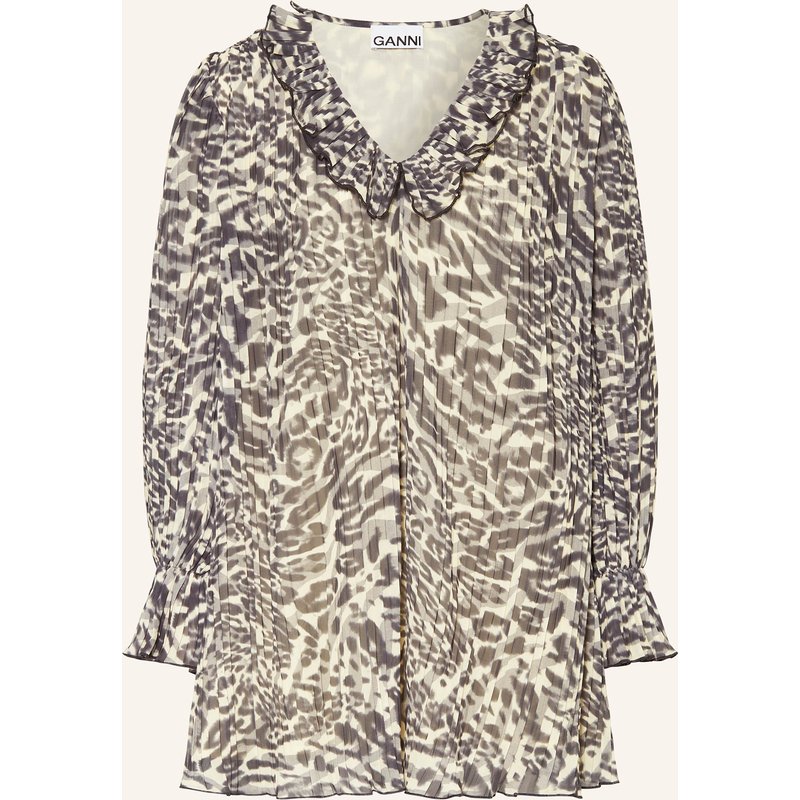 Ganni Plisseekleid Mit Rüschen beige