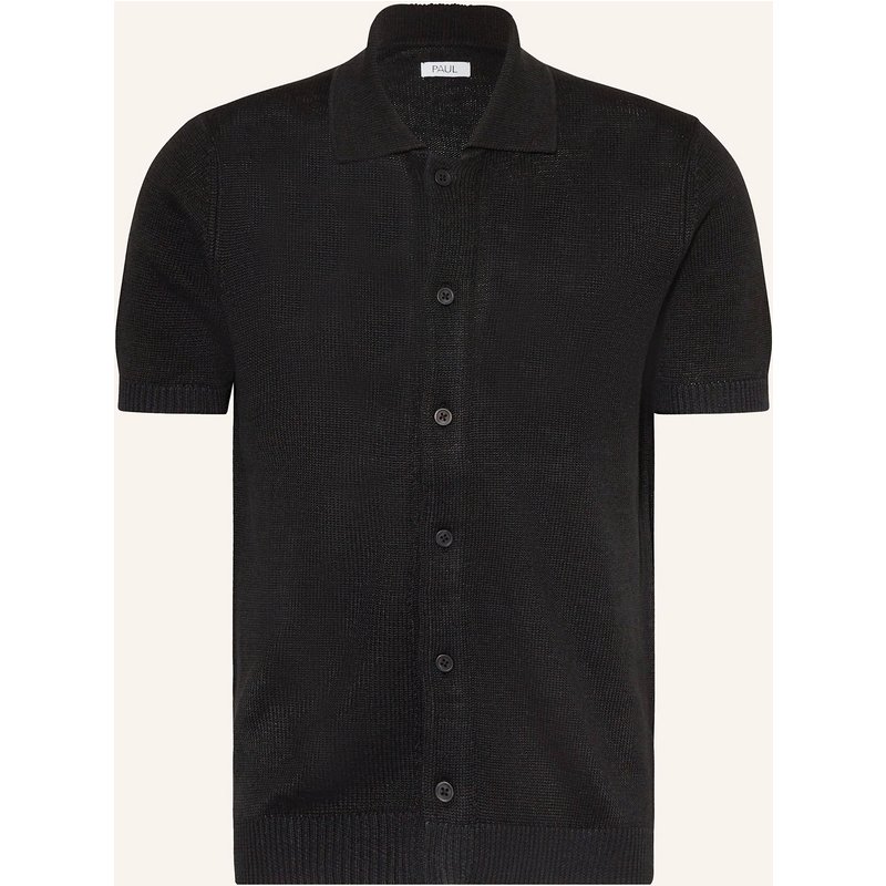 Paul Strickhemd Comfort Fit Aus Leinen schwarz