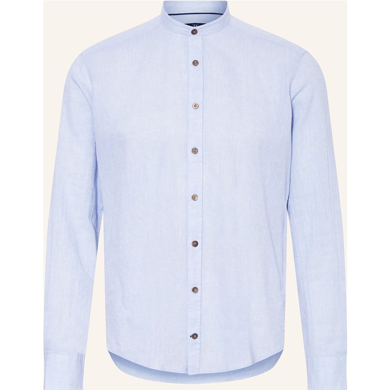 Strokesman's Hemd Regular Fit Mit Leinen Und Stehkragen blau