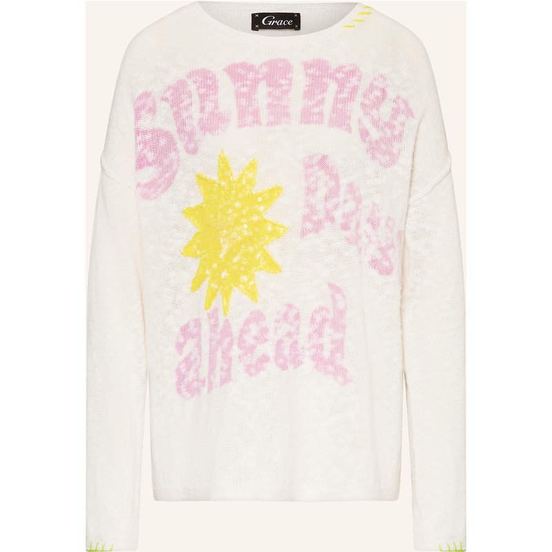 Grace Pullover Mit Leinen Und Pailletten weiss