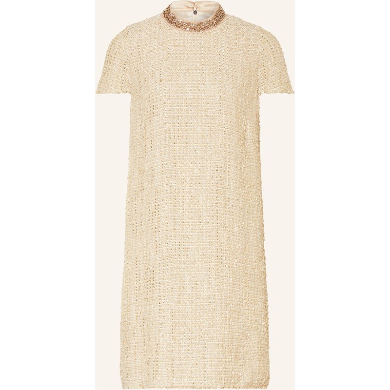 Luisa Cerano Bouclé-Kleid Mit Glitzergarn Und Schmucksteinen beige