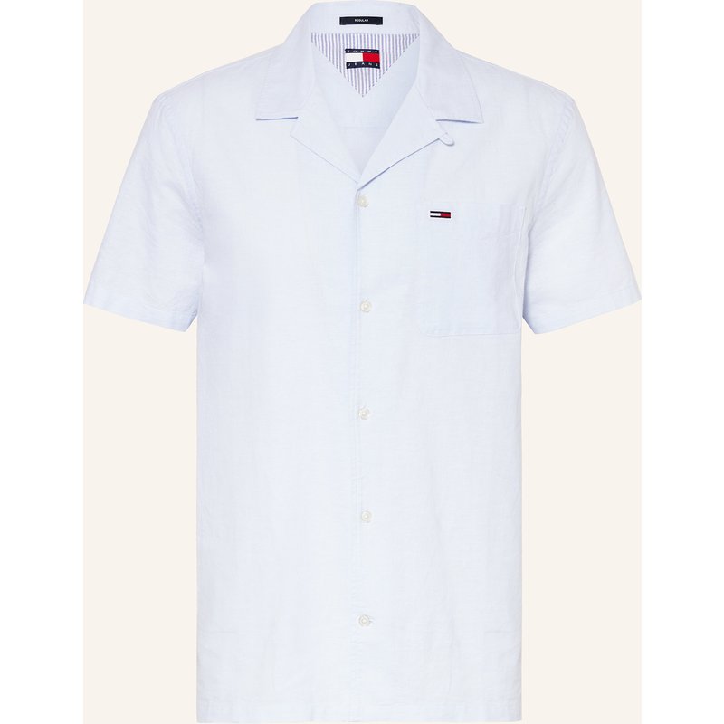 Tommy Jeans Kurzarm-Hemd Regular Fit Mit Leinen blau