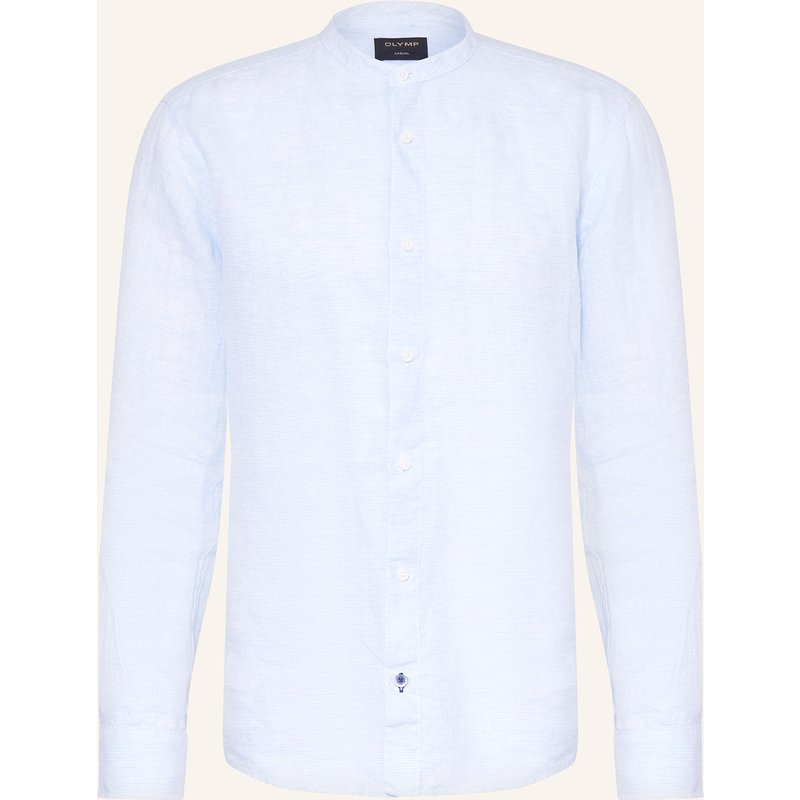 Olymp Leinenhemd Casual Regular Fit Mit Stehkragen blau