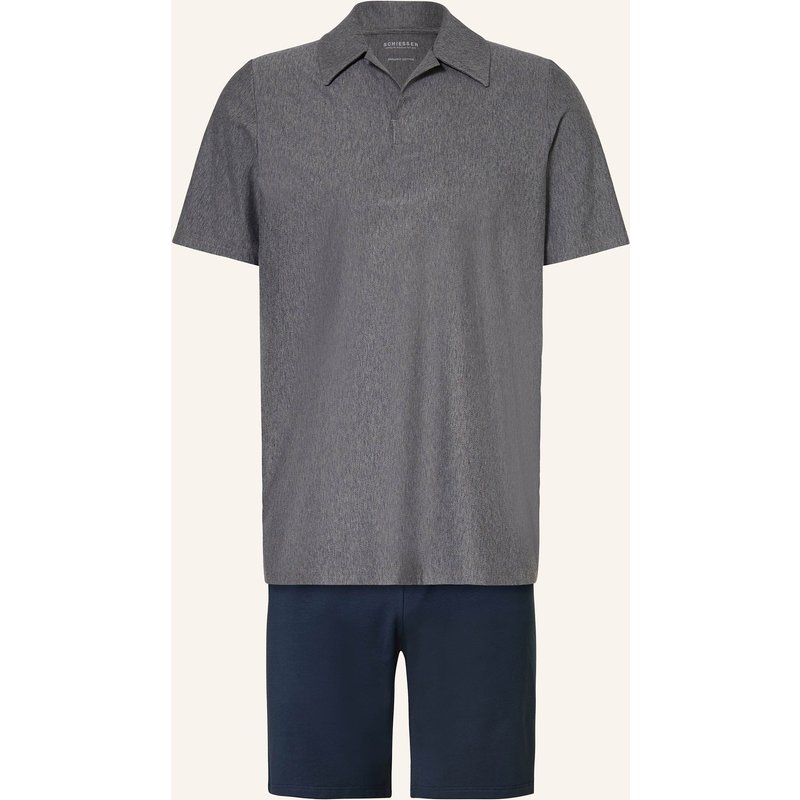 Schiesser Shorty-Schlafanzug Selected Premium Jacquard blau