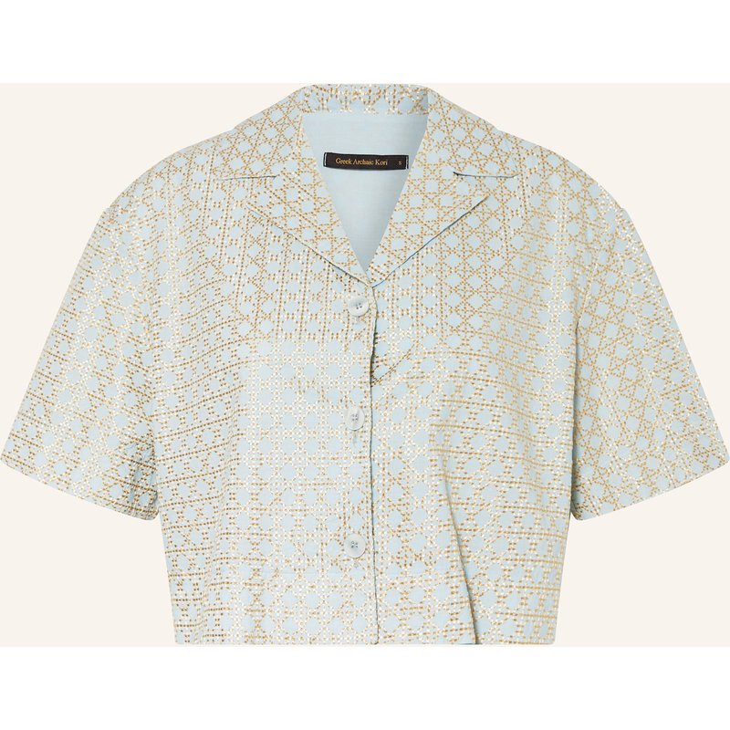 Greek Archaic Kori Cropped-Bluse Cross Mit Glitzergarn blau