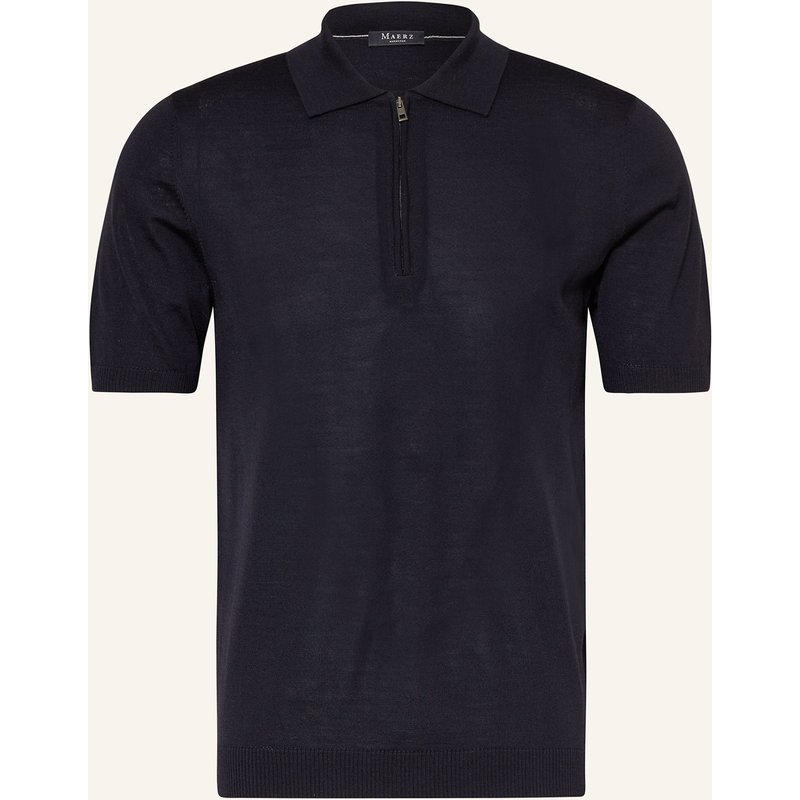 Maerz Muenchen Strick-Poloshirt Aus Merinowolle blau