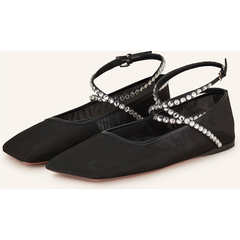 Amina Muaddi Ballerinas Ane Mit Schmucksteinen schwarz