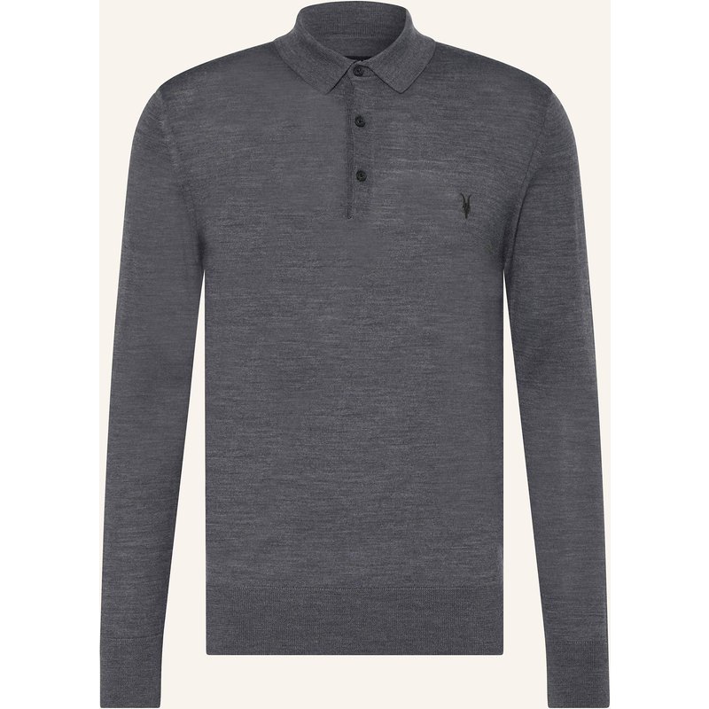 Allsaints Strick-Poloshirt Mode Aus Merinowolle grau