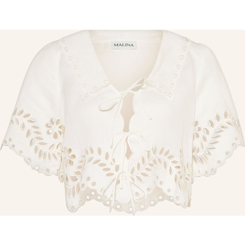 Malina Cropped-Bluse Estela Aus Lochspitze Mit Leinen weiss