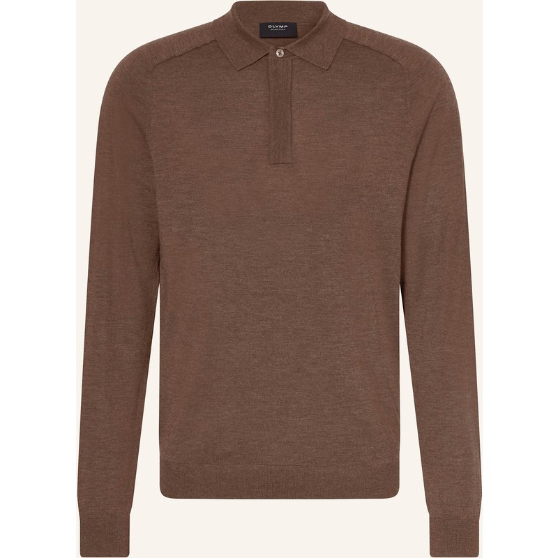 Olymp Signature Strick-Poloshirt Tailored Fit braun