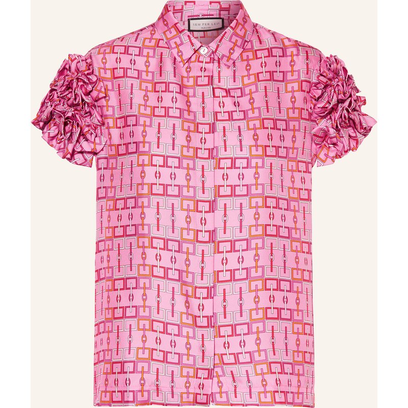 Sem Per Lei Blusenshirt Aus Seide Mit Rüschen pink