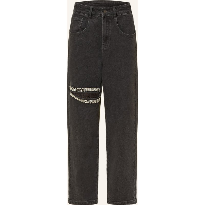 Karo Kauer Mom Jeans Mit Schmucksteinen schwarz