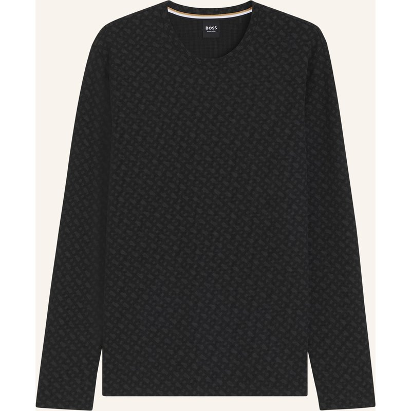 Boss Pyjama-Oberteil Waffleaop Ls-Shirt Regular Fit schwarz