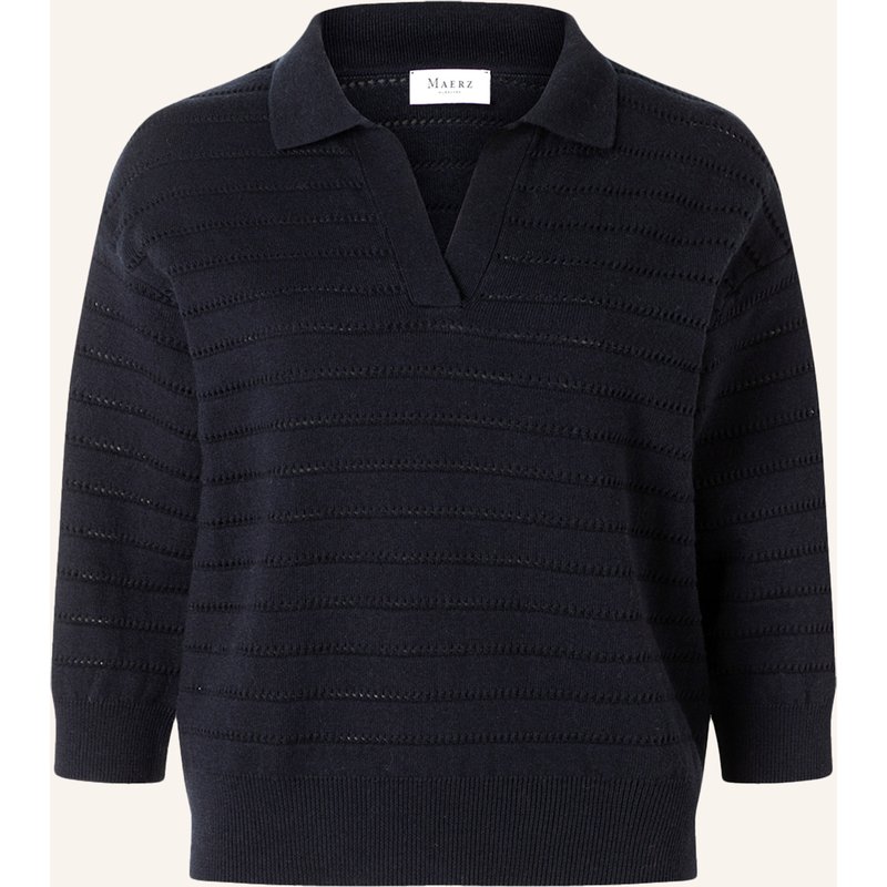 Maerz Muenchen Strick-Poloshirt Mit 3/4-Arm blau