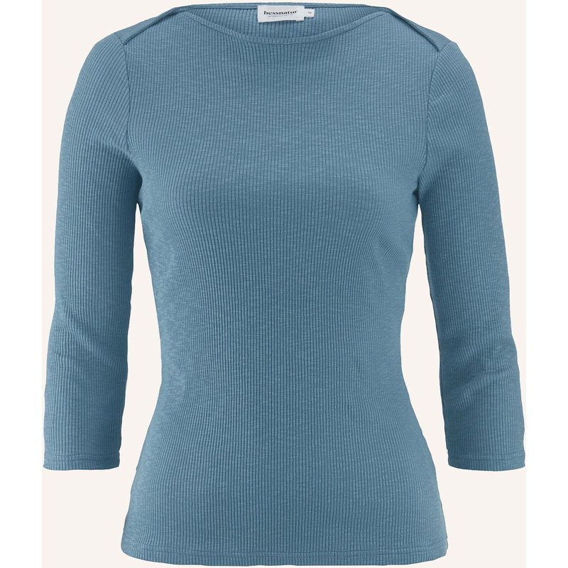 Hessnatur Hessnatur Boatneck Shirt Slim Aus Bio-Baumwolle blau