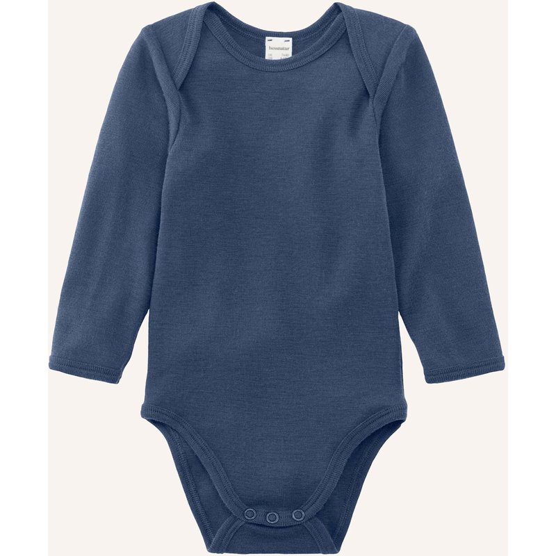 Hessnatur Hessnatur Langarm Body Aus Bio-Merinowolle Mit Seide blau