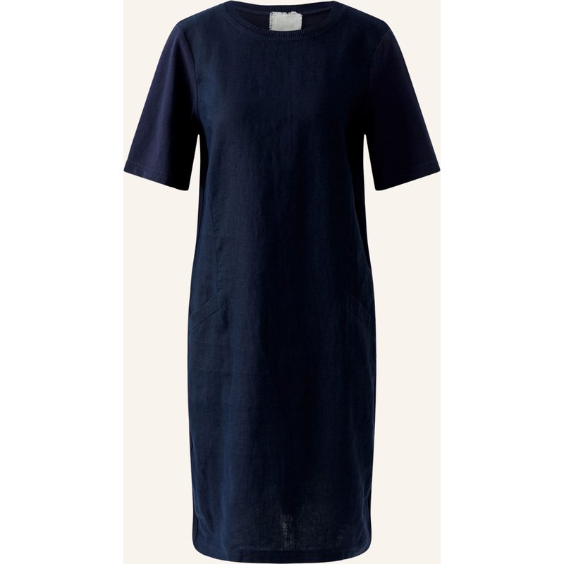 Oui Kleid Im Materialmix Mit Leinen blau