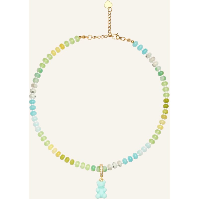 Crystal Haze Halsketten Tropical Nostalgia Bear Necklace Blue By Glambou gold