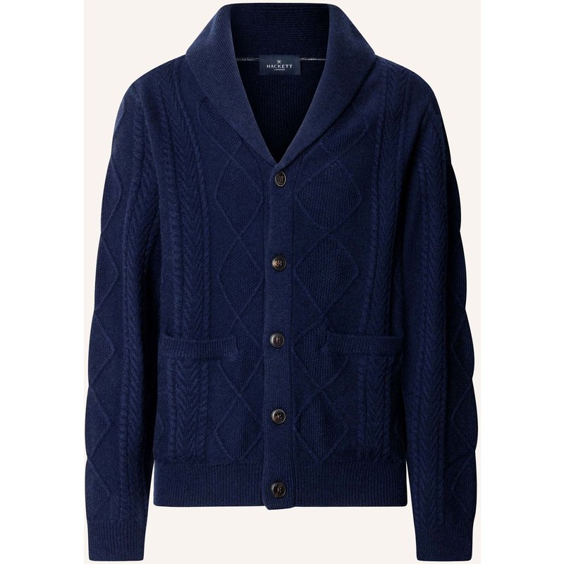 Hackett London Strickjacken Cardigan Cable Shawl Cardi blau