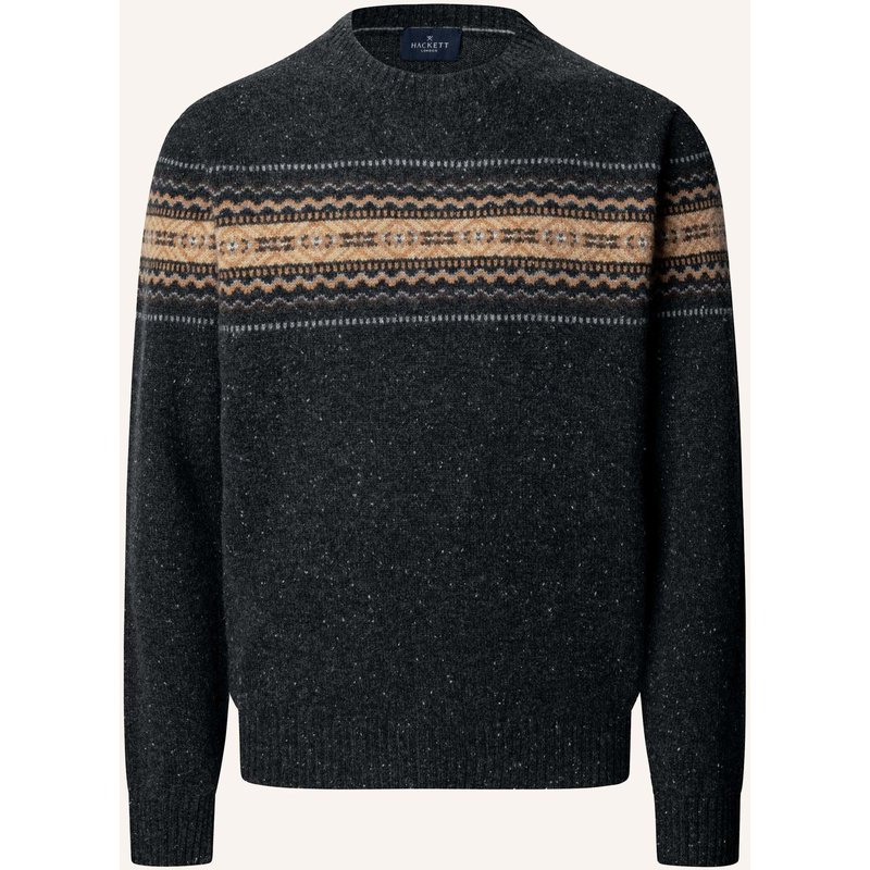 Hackett London Pullover Fairisle Crew grau