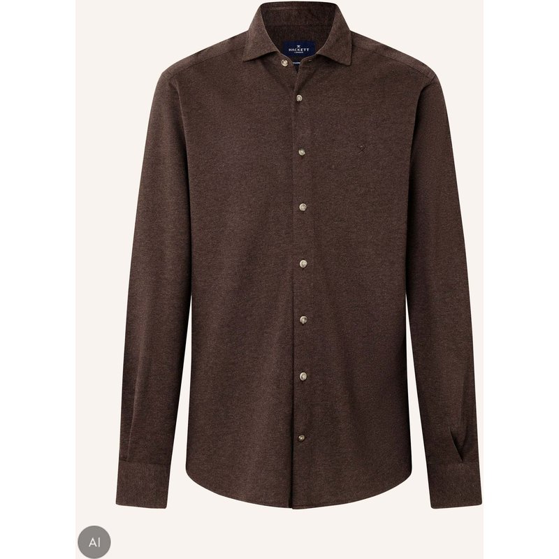 Hackett London Freizeithemd Melange Jersey Pique braun