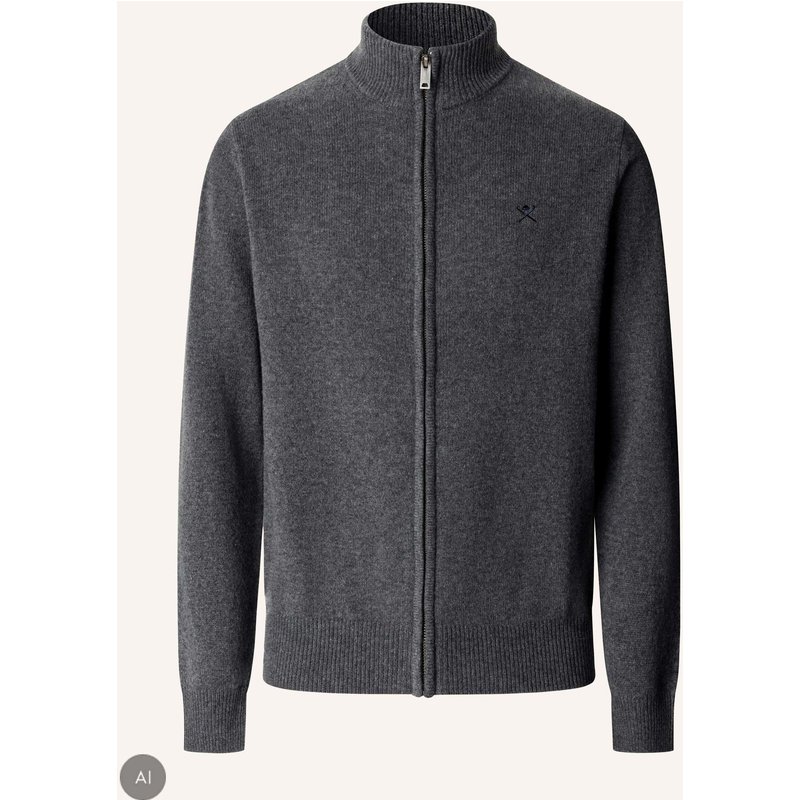 Hackett London Pullover Lambswool Fzip grau
