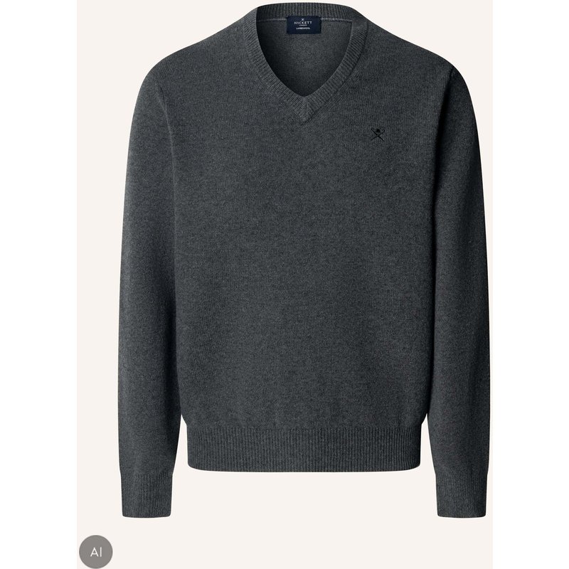Hackett London Pullover Lambswool V Neck grau