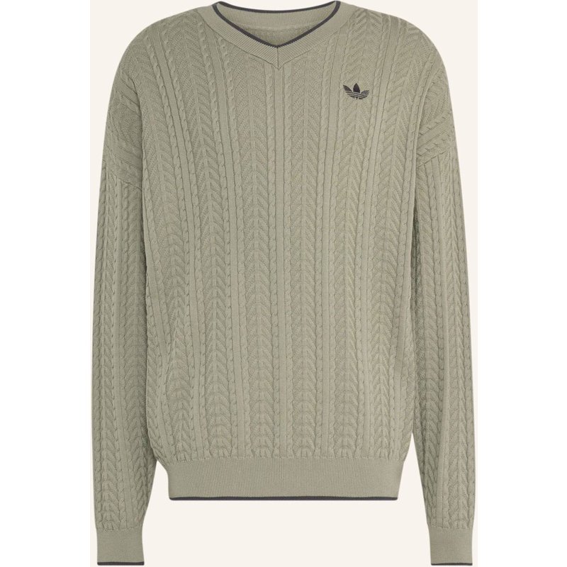 Adidas Originals Pullover, Gestrickt, V-Ausschnitt, Zopfmuster gruen