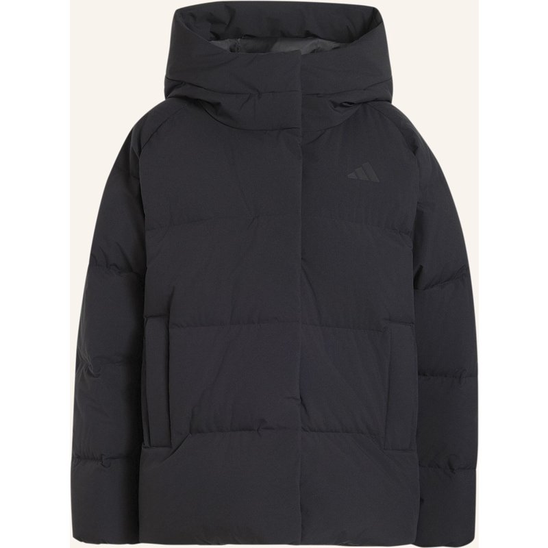 Adidas Helionic Puffer Daunenjacke, Kapuze schwarz