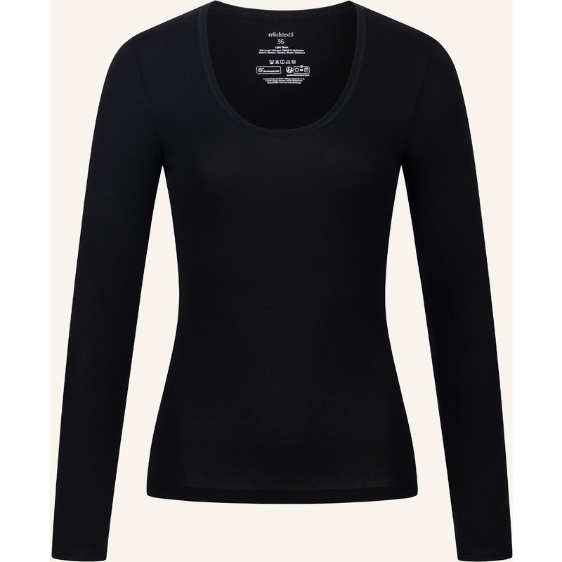Erlich Textil Light Touch Tiefausgeschnittenes Langarmshirt Aus Lyocell - Seidig Weich schwarz