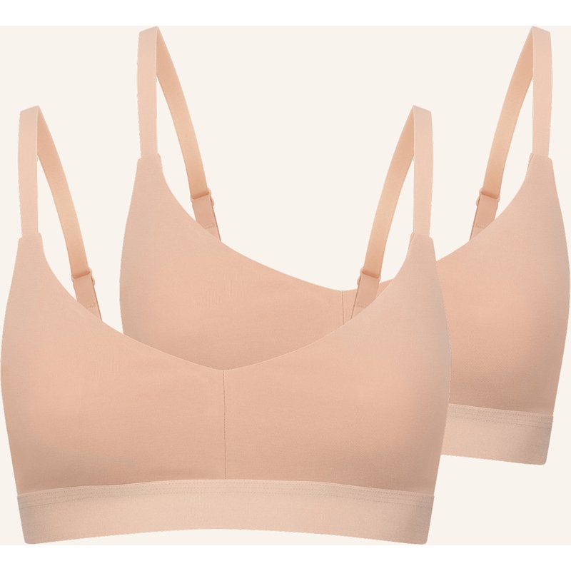 Erlich Textil 2er Pack Casual Cotton Bralette Mit Herausnehmbaren Pads Bügellos Aus Bio-Baumwolle - Verstellbare Träger braun