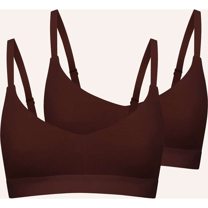 Erlich Textil 2er Pack Casual Cotton Bralette Mit Herausnehmbaren Pads Bügellos Aus Bio-Baumwolle - Verstellbare Träger braun