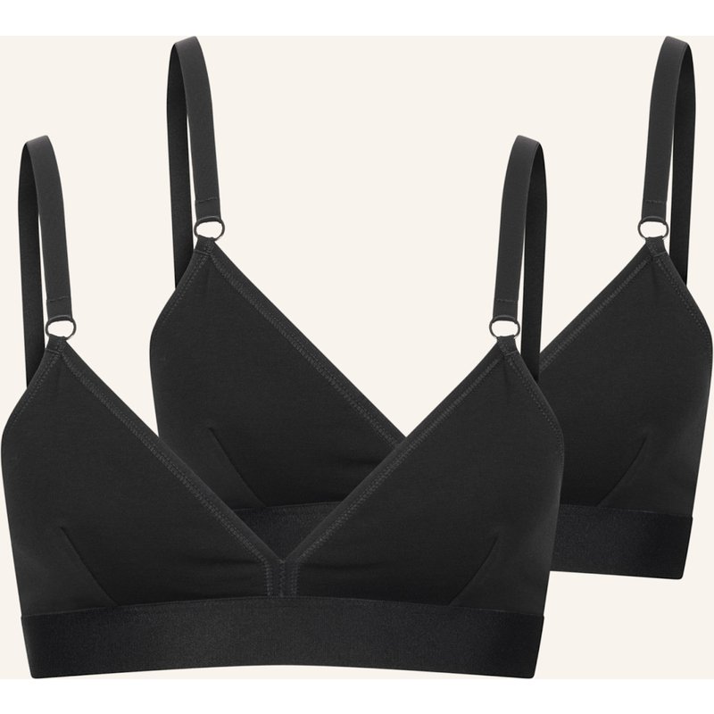 Erlich Textil 2er Pack Casual Cotton Triangel Bralette Bügellos Aus Bio-Baumwolle - Verstellbare Träger schwarz