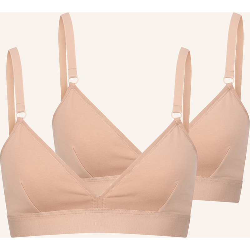 Erlich Textil 2er Pack Casual Cotton Triangel Bralette Bügellos Aus Bio-Baumwolle - Verstellbare Träger braun