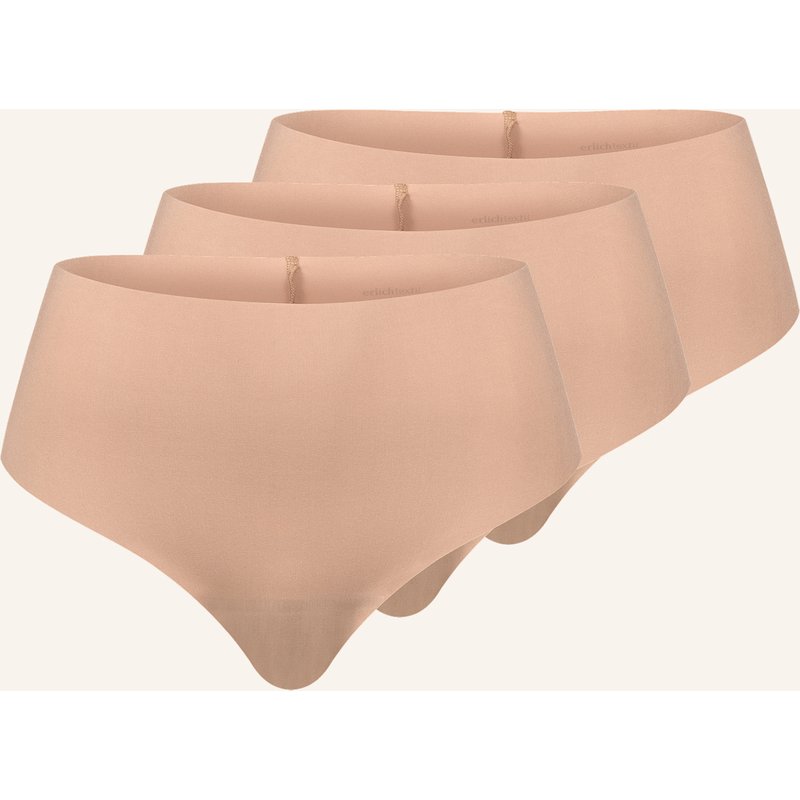 Erlich Textil 3er Pack Casual Cotton High Waist Brazil String Aus Bio-Baumwolle - Nahtlose Kanten braun