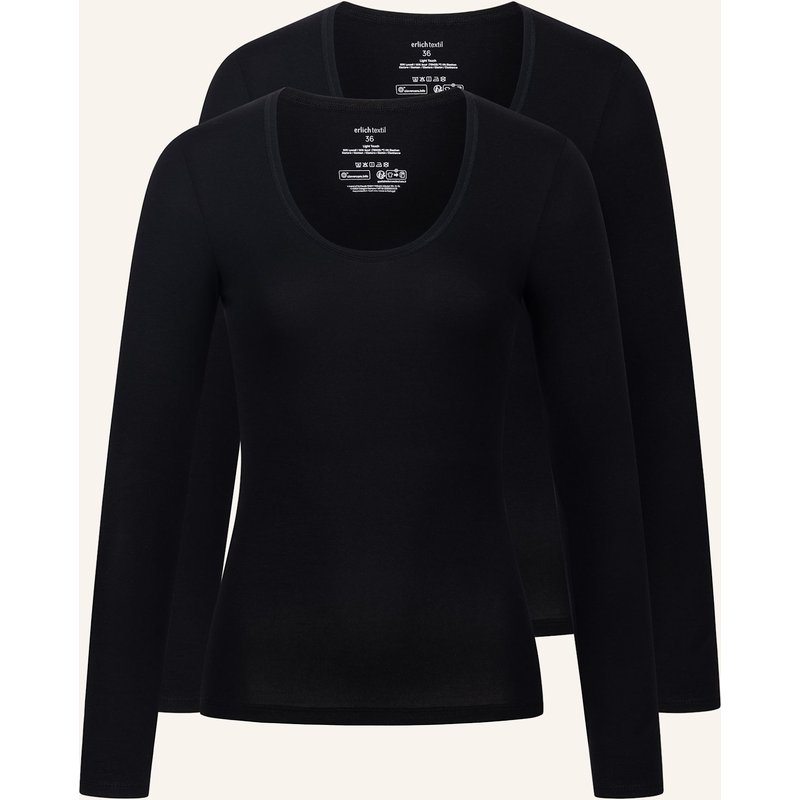 Erlich Textil 2er Pack Light Touch Tiefausgeschnittenes Langarmshirt Aus Lyocell - Seidig Weich schwarz
