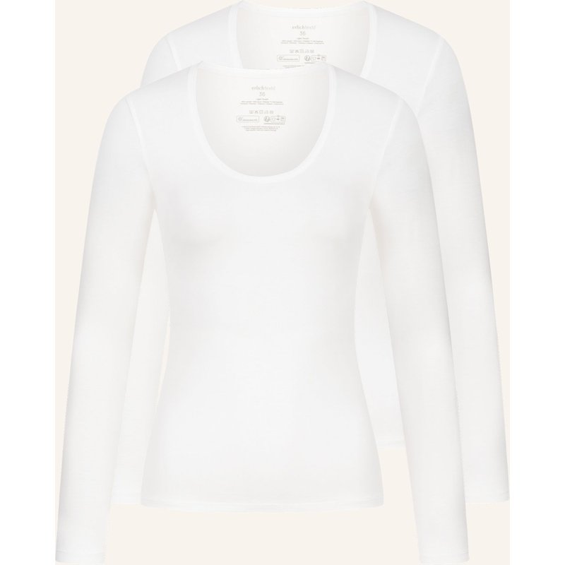 Erlich Textil 2er Pack Light Touch Tiefausgeschnittenes Langarmshirt Aus Lyocell - Seidig Weich weiss