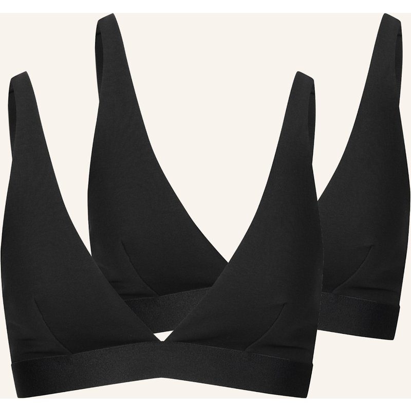 Erlich Textil 2er Pack Casual Cotton Bügelloser Plunge Bh Mittlerer Halt Aus Bio-Baumwolle - Verstellbare Träger schwarz